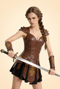 Ancient Roman Female Gladiator Outfit Warrior's Corset Dress with Wristbands and Gauntlets