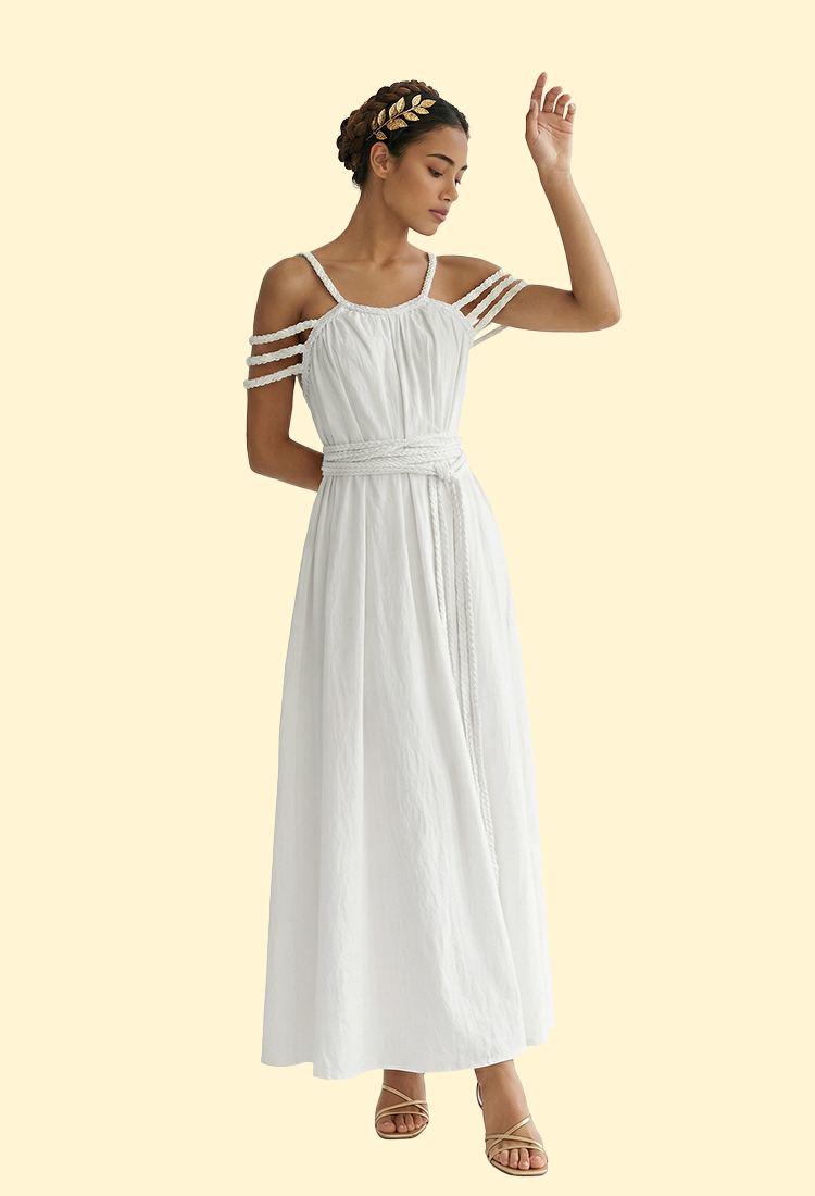 Greek Goddess Long Dress Minimalist Braided Rope Dress with Belt