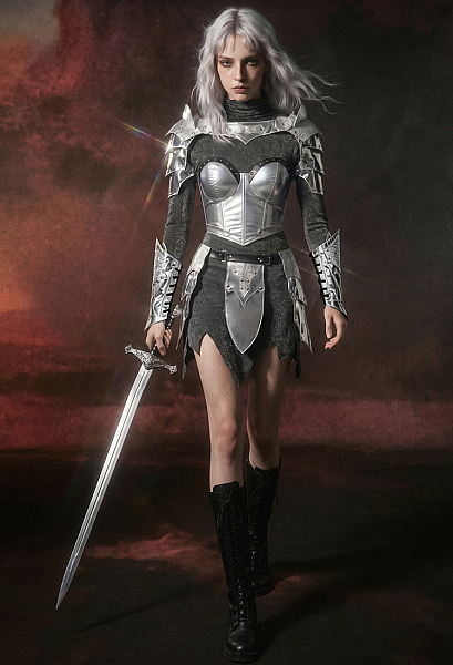 Daizbella Medieval Chainmail Female Warrior Outfit Irregular Inner Skirt Shoulder Armor and Corset