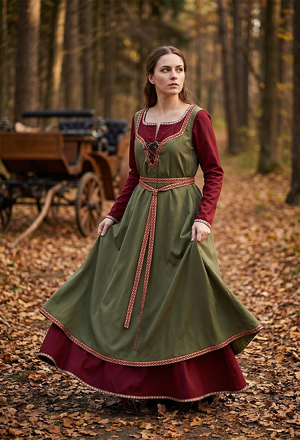 viking dresses for women Dress Gyda Green Natural Material Apron Viking Dress - Elegant Medieval