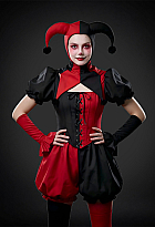 レディース ハロウィン ピエロ コスチューム 紅×黒 パッチワーク レトロ セット