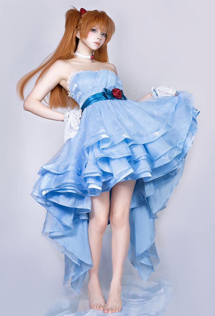 Anime Cosplay Costume Blue Dress with Belt Choker