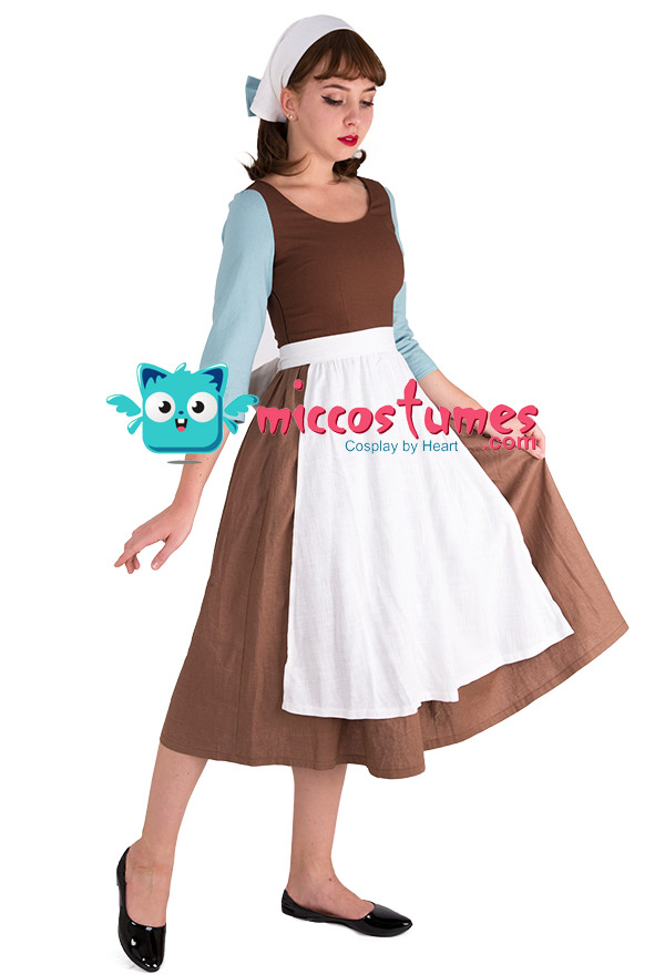 Cinderella Cosplay Costume Blue Housemaid Dress with scarf