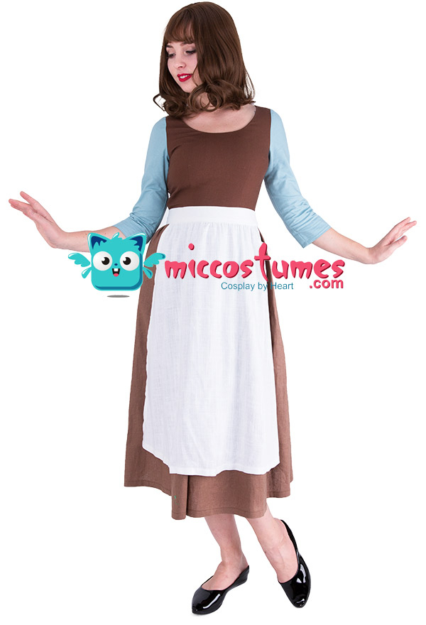 Costume Cendrillon Cosplay Robe de Femme de Chambre brown avec Foulard