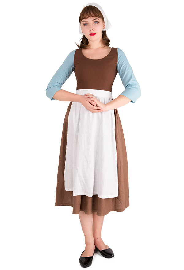 Cinderella Cosplay Costume Brown Housemaid Dress with scarf