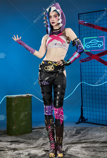 Arcane LOL Jinx Cosplay Costume Vest and Pants with Hat Other Accessories