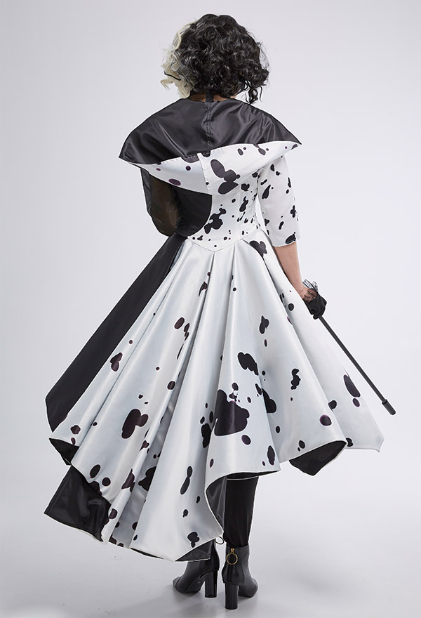 Cruella de Vil Disfraz de Cosplay Abrigo Blanco y Negro con Top y Traje de Pantalones