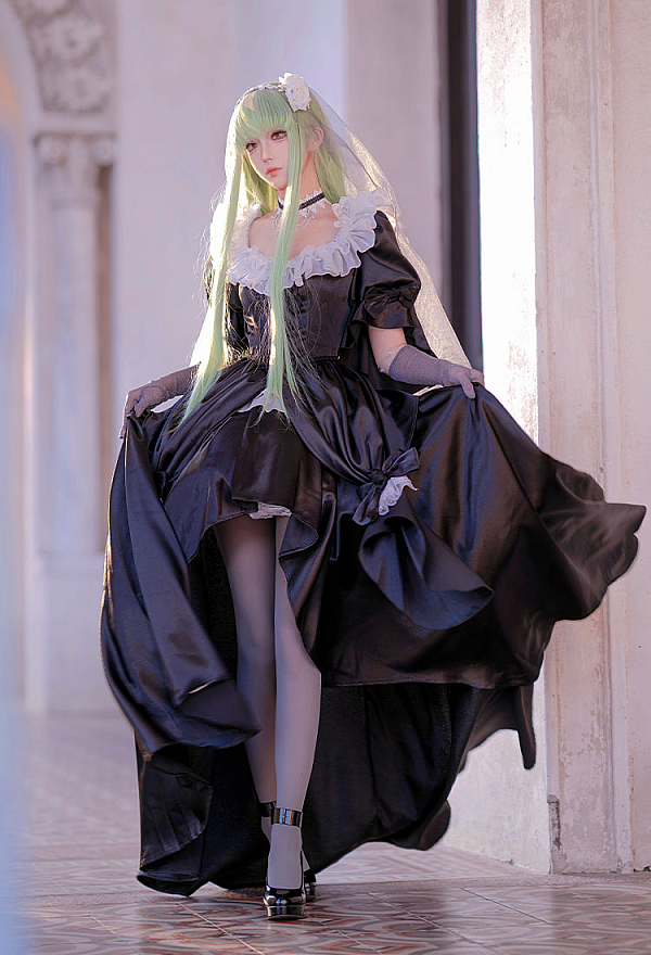 Code Giasu C.C. Final Rose Skin Cosplay Costume Dress with Pantyhose and Veil