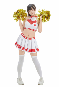 Halloween Female Nurse Role Play Costume Cheerleader Outfit Striped Halter Crop Top and Skirt with Headband