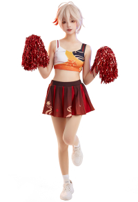 Kaedehara Kazuha Derivative Cheerleader Costume Maple Leaf Print Crop Vest Top and Skirt Set