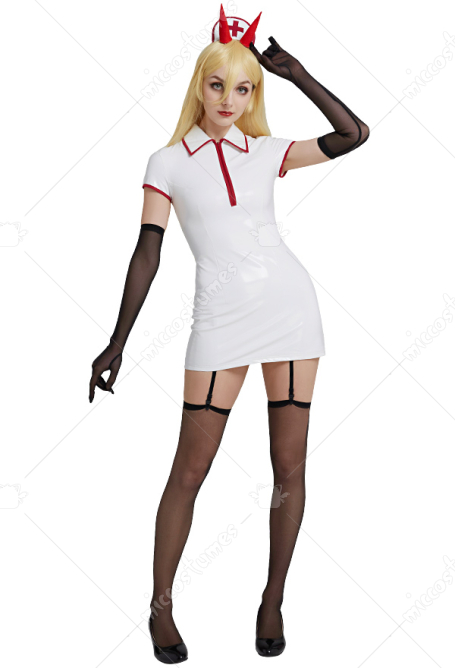 Chainsaw Killer Makima Power Cosplay Costume Sexy Nurse Outfit with Hat Gloves