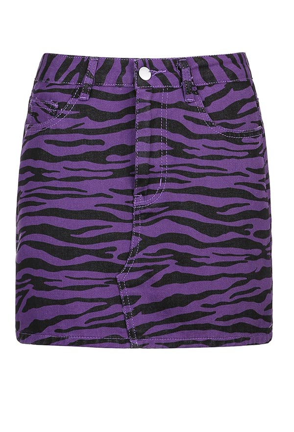 Zebra Pattern Printed Denim Hip Skirt Woman Sexy Cute