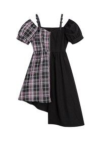 Punk Dunkler Stil Damen Sommer Slingkleid Kurzarm Trägerlos Unregelmäßige Kleid