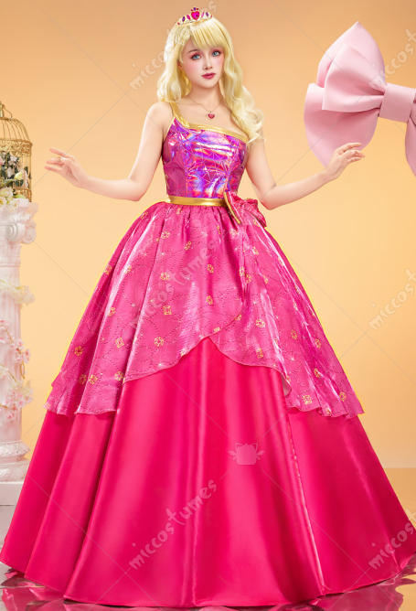 Barbara Princess Charm Cosplay Costume Pink Dress with Necklace and Crown
