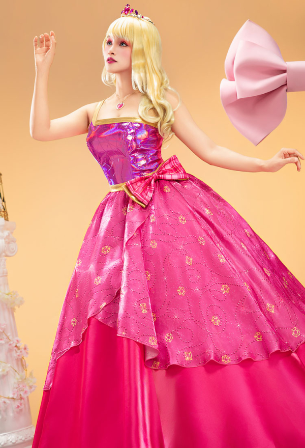 Barbara Princess Charm Cosplay Costume Pink Dress with Necklace and Crown