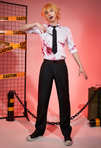 Chainsaw Chainsaw Demon Cosplay Costume Bloody White Shirt and Trousers Set