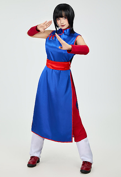 Anime Cosplay Costume Sleeveless Cheongsam and Red Pants with Belt Wristguard