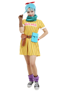 Anime Z Bulma Cosplay Costume Dress with Scarf and Belt