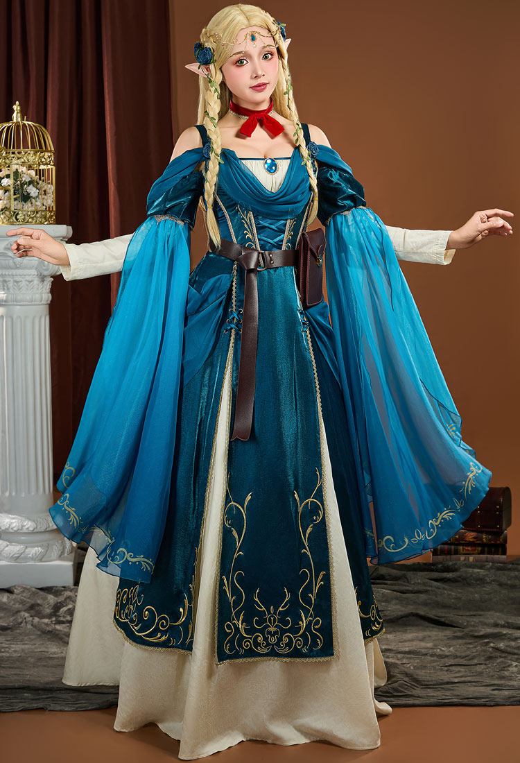 Delicious in Dungeon Marcille Donato Cosplay Costume Medieval Dress with Belt Choker