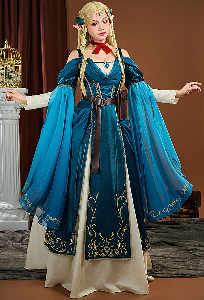 Delicioso en la mazmorra Marcille Donato Disfraz de cosplay Vestido medieval con cinturón y gargantilla