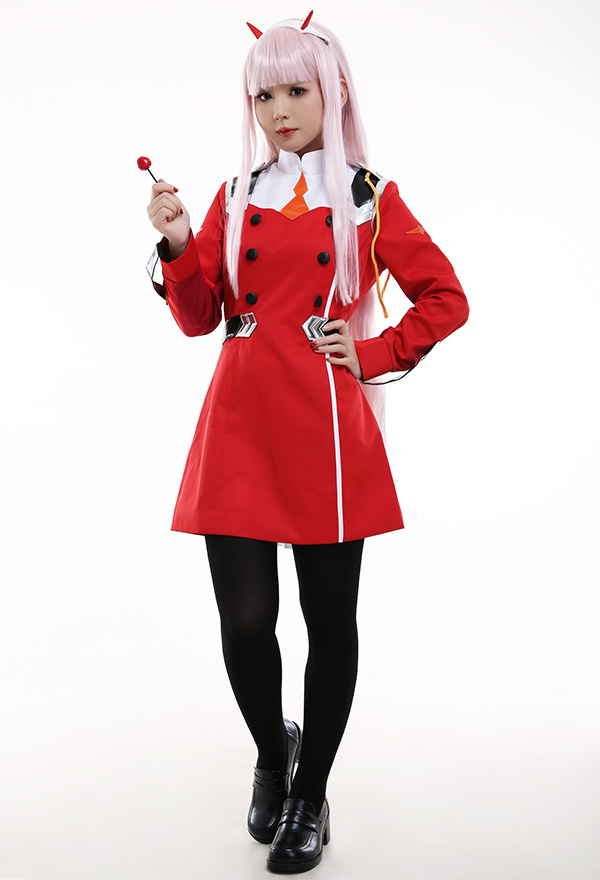 DARLING in the FRANXX Zero Two Code 002 Cosplay Kostüm Uniform einschließlich Haarschmuck