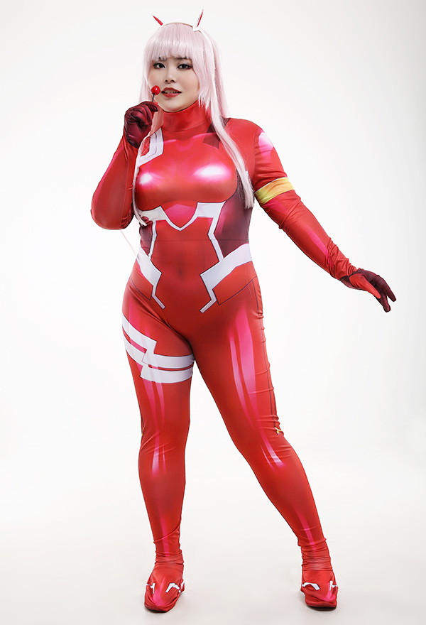 Übergröße DARLING in the FRANXX Zero Two Code 002 3D Bedruckt Zentai Body Curvy Cosplay Kostüm