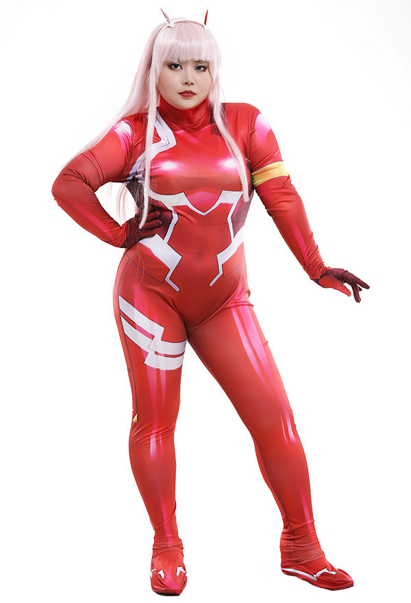 Übergröße DARLING in the FRANXX Zero Two Code 002 3D Bedruckt Zentai Body Curvy Cosplay Kostüm