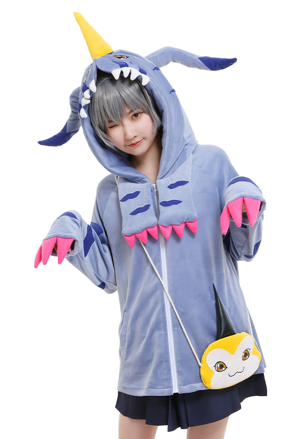 Digimon Adventure Gabumon Derivated Hoodie Cosplay Costume Cute Winged Drawstring Hooded Coat Embroidered Oversized Daily Outfits with Pocket