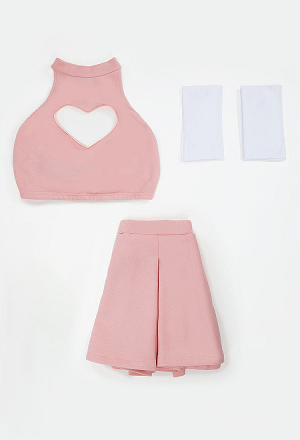 Women Misa Misa Costume- Pink Outfit Top and Skirt with Socks