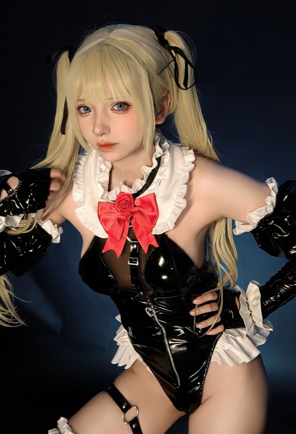 Dead or Alive Xtreme: Venus Vacation Marie Rose Cosplay Costume Gothic Bodysuit and Thigh Socks with Headdress