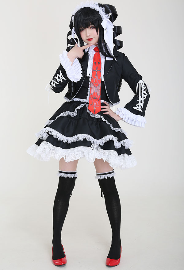 Dangan Ronpa Celestia Ludenberg Cosplay Kostüm Lolita Kleid mit Petticoat und Haarband