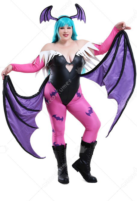 Plus Size Darkstalkers Morrigan Aensland Uniform Curvy Cosplay Costume with Wing and Gloves