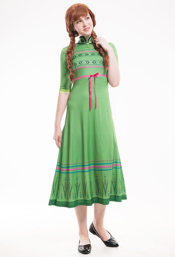 Princess Anna Green Nightgown Long Bedroom Dress Cosplay Costume