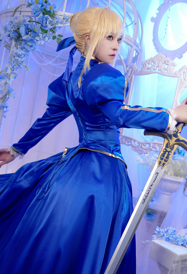 Fate Stay Night Saber Costume de Cosplay Chemisier et jupe avec pince à cheveux