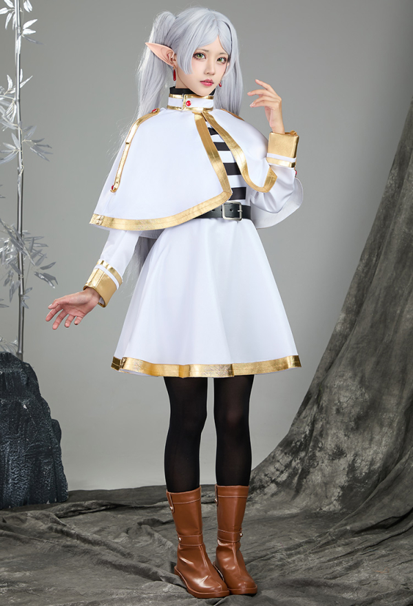 Women Frieren Costume Dress and Cloak with Belt and Elf Ears