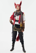FF XIV G'raha Tia Cosplay Costume Unisex Casual Outfit Shirt and Pants with Jacket and Gloves