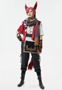 FF XIV G'raha Tia Cosplay Costume Unisex Casual Outfit Shirt and Pants with Jacket and Gloves