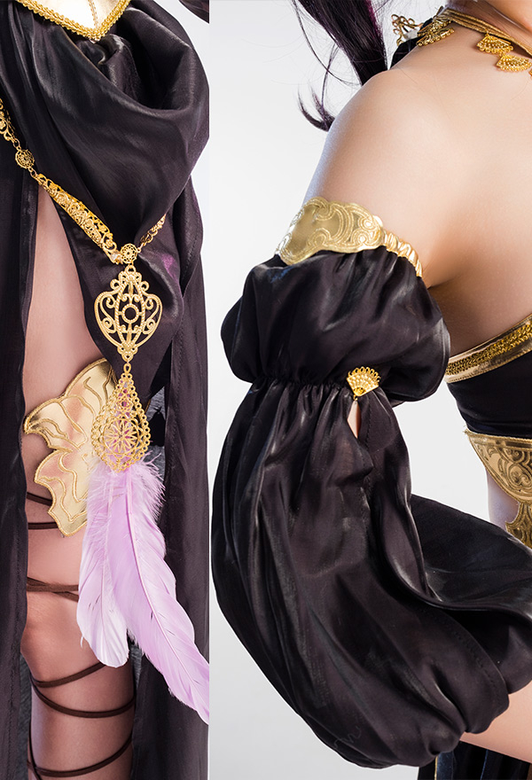 Femmes FF14 Étrangers Danseur Tenue de Jeux Cosplay Costume Top à Licou et Jupe Ensemble