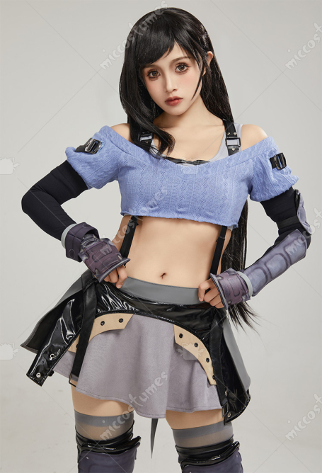 FF Tifa Cosplay Costume Vest and Top with Short Skirt and Arm Sleeves