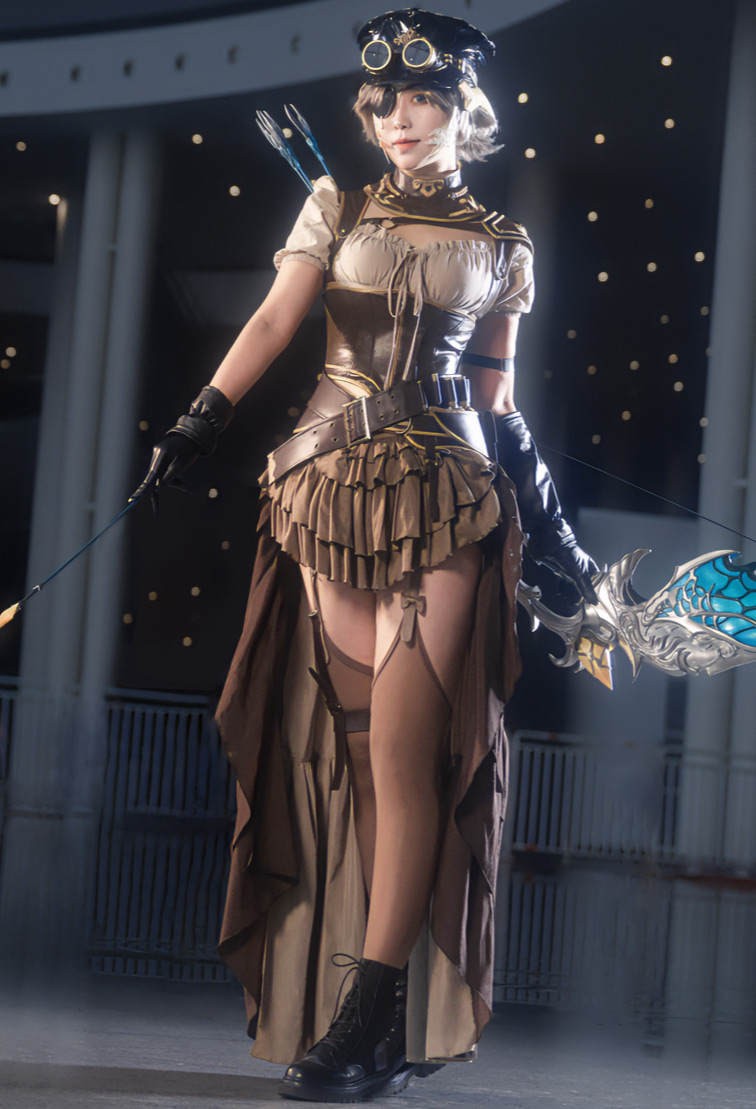 FF Cosplay Costume Top and Skirt with Hat and Thigh-high Stockings