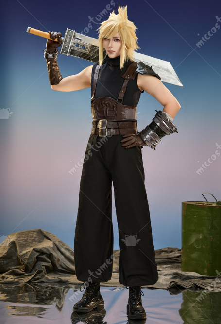 FF Cloud Cosplay Costume Top and Long Pants with Gloves and Hand Accessory