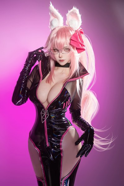 FGO Tamamo-no-Mae Cosplay Kostüm Overall mit Schwanz Handschuhen