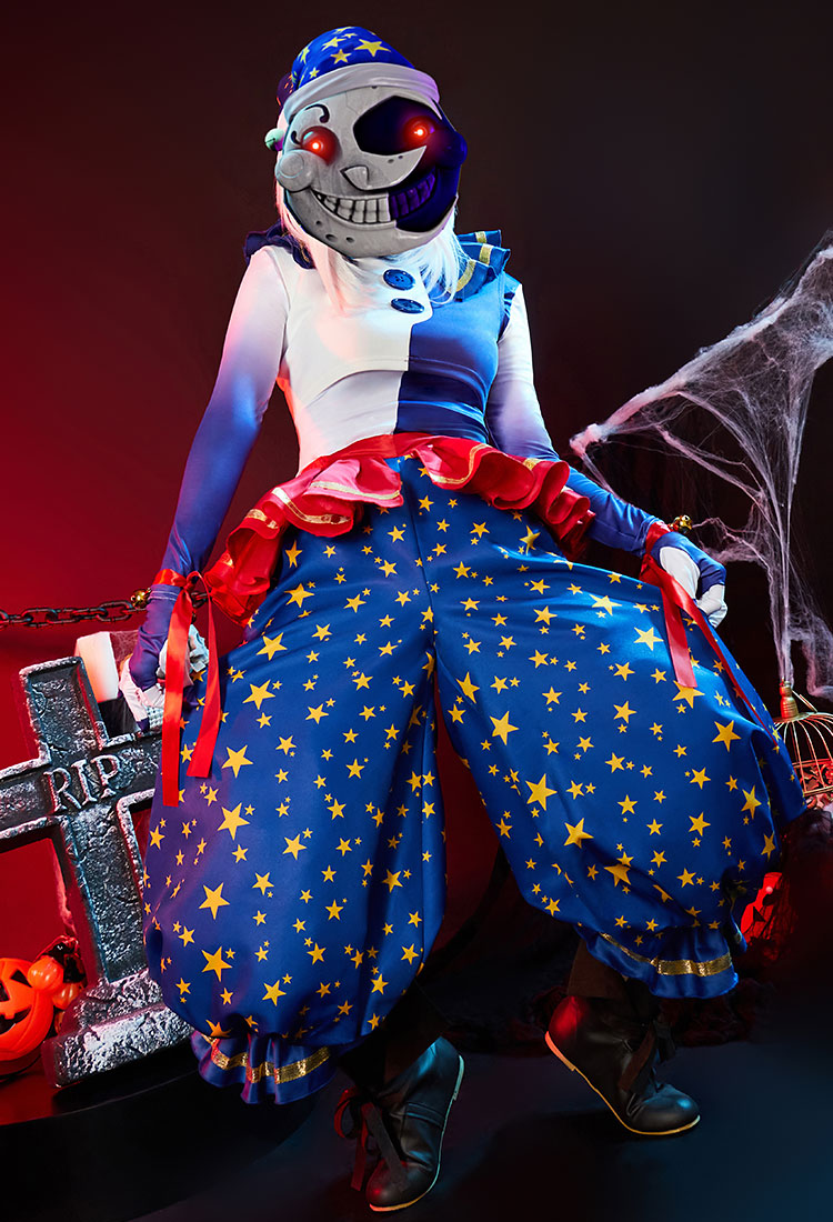 Five Nights at Freddys: Security Breach Moondrop Cosplay Costume for Halloween Top Vest and Pants with Hat Gloves