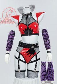 Gothic Sexy Lingerie Set Crop Top and Net Patchwork Shorts with Headband and Belt