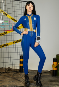 Fallout Lucy Cosplay Costume 33 Vault Blue Jumpsuit and Belt with Brooch
