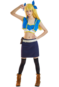 Fairy Tail Final Season Lucy Cosplay Costume Top and Skirt Set with Coat
