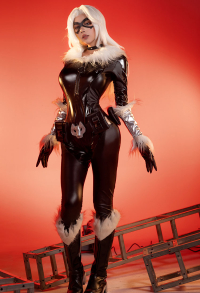 Fortnite Black Cat Bodysuit Cosplay Costume with eye mask and neck ornament