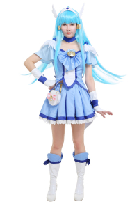 Smile Pretty Cure! Glitter Force Reika Cure Beauty Glitter Breeze Blue Magenta Bow Top and Skirt Battlesuit Cosplay Costume Outfits with Waist Bag and Accessories