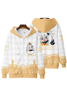 Genshin Impact Paimon Derivative Zip Up Sweatshirt with Cartoon Pattern for Everyday Wear