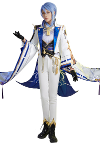 Genshin Impact Kamisato Ayato Cosplay Costume Long Coat and Trousers Set with Vest and Gloves